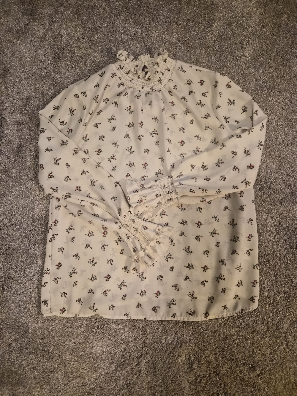 Pleione Cream Floral Ruffle Mock-Neck Blouse